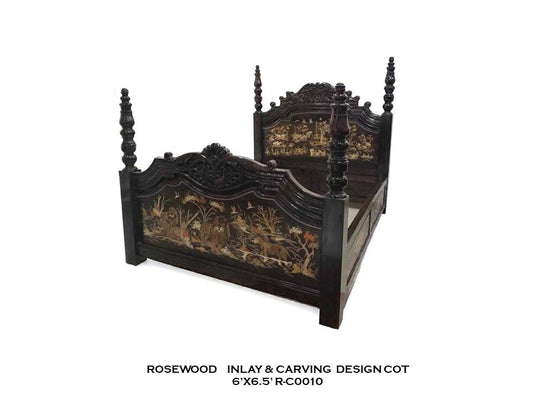 Rosewood Inlay & Carving Design Cot
