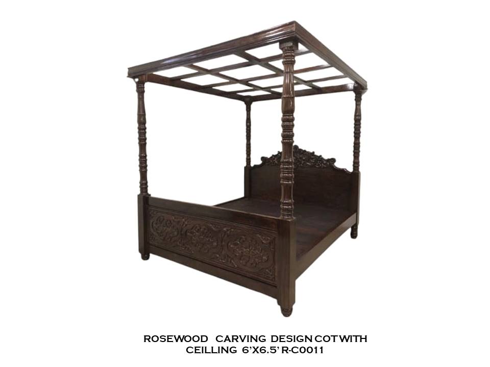 Rosewood Carving Design Cot with Ceiling
