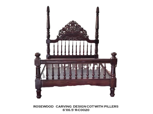 Rosewood Carving Design Cot with Pillars