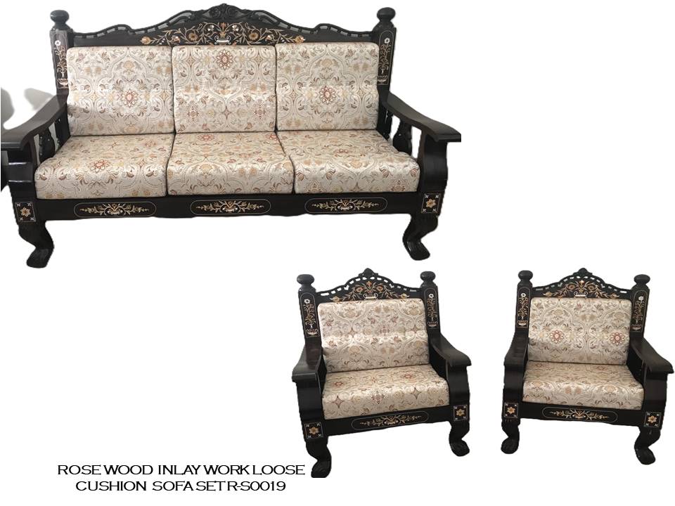 Rosewood Inlay Work Loose Cushion Sofa Set - (3+2)