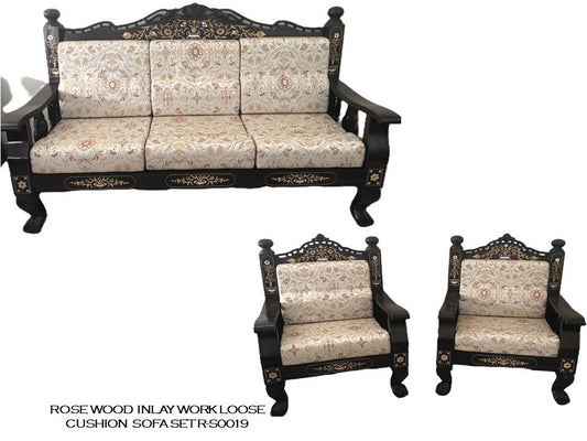 Rosewood Inlay Work Loose Cushion Sofa Set - (3+2)
