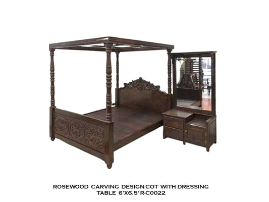Rosewood Carving Design Cot with Dressing Table