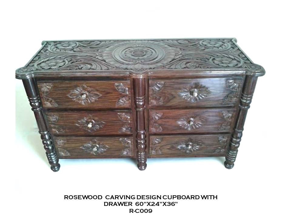 Rosewood Carved Cupboard with Drawers