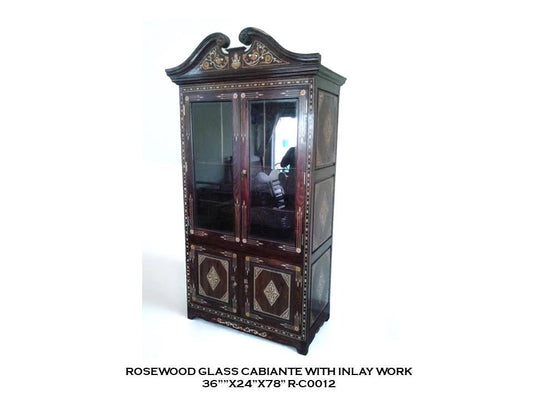 Rosewood Glass Cabinet with Inlay Work