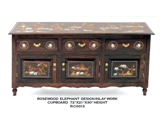 Rosewood Cupboard with Inlay Work - Elephant Design