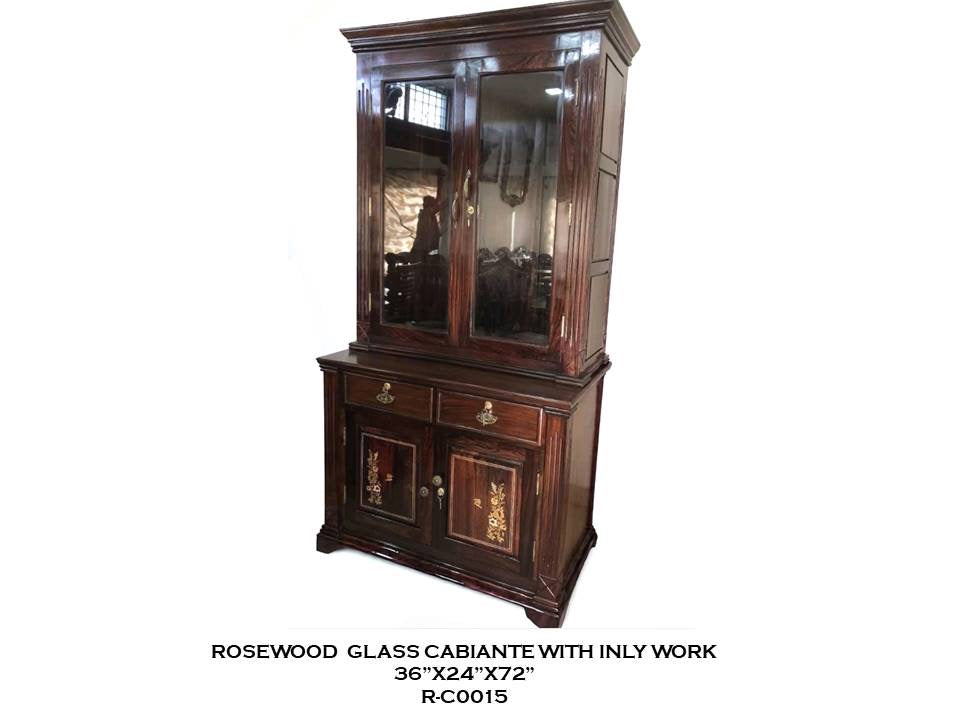 Rosewood Glass Cabinet with Inlay Work