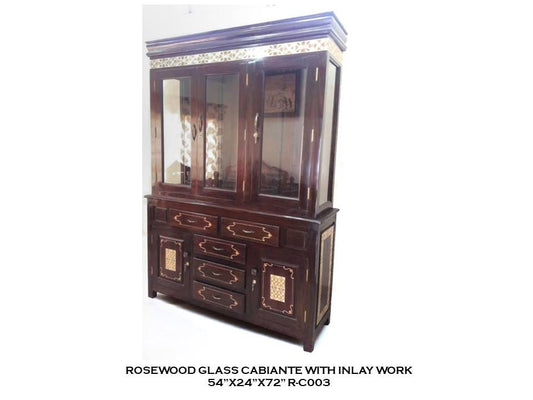 Rosewood Glass Cabinet with Inlay Work