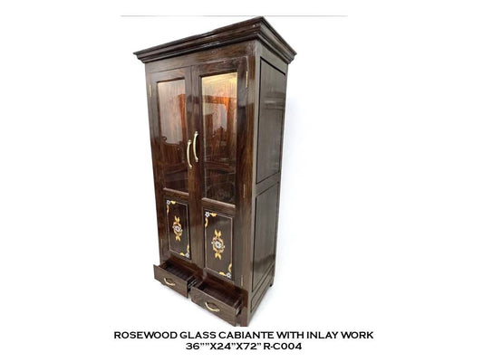 Rosewood Glass Cabinet with Inlay Work