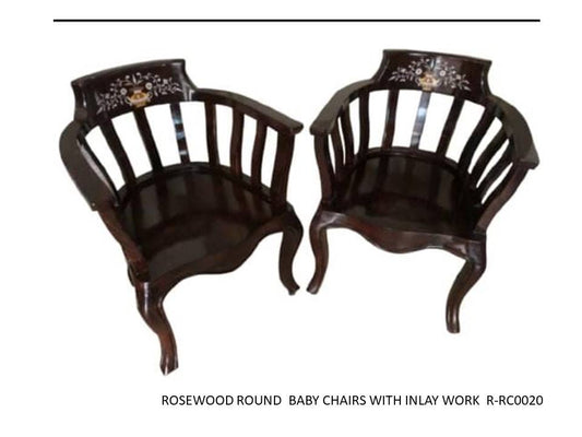 Rosewood Round Baby Chairs with Inlay Work