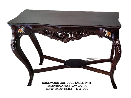 Rosewood Console Table with Carving and Inlay Work