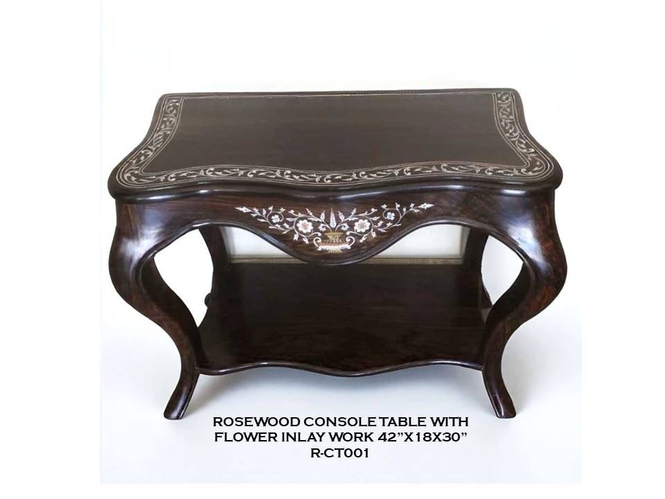 Rosewood Console Table with Flower Inlay Work