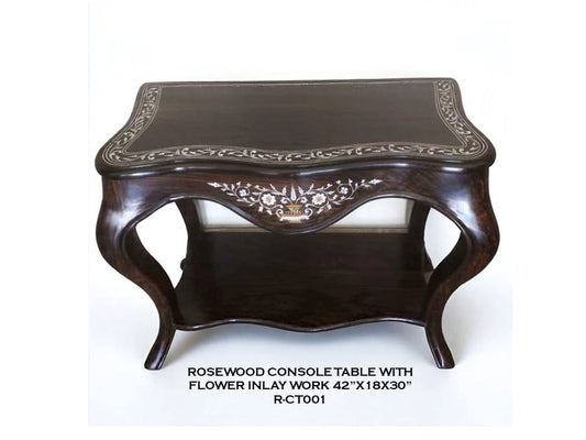 Rosewood Console Table with Flower Inlay Work