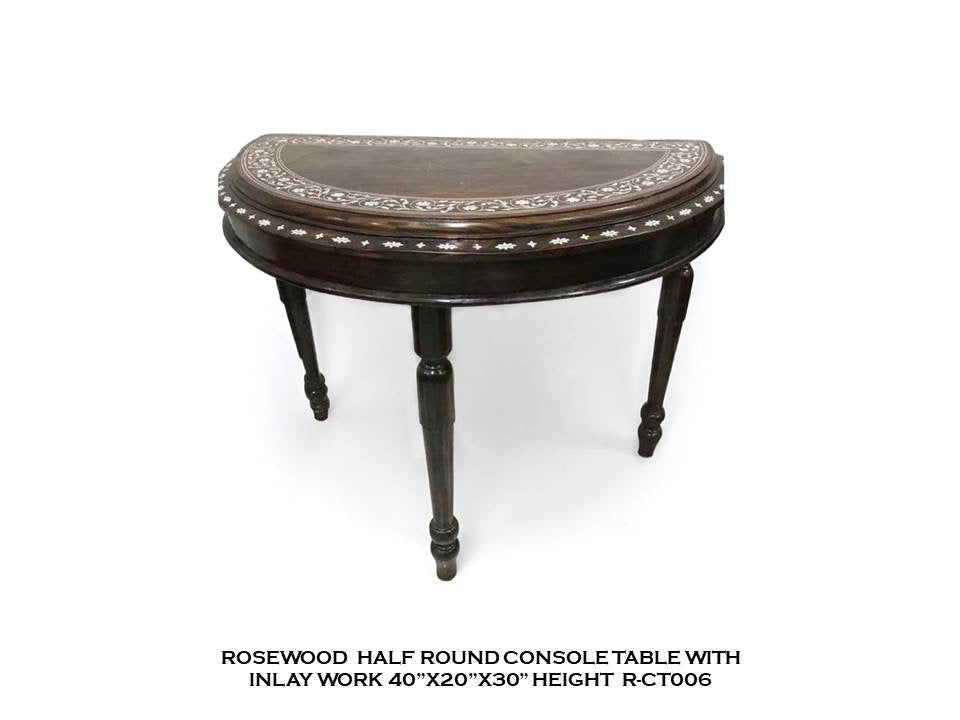 Rosewood Half Round Console Table with Inlay Work