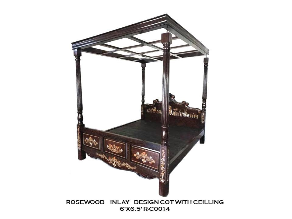 Rosewood Inlay Design Cot with Ceiling