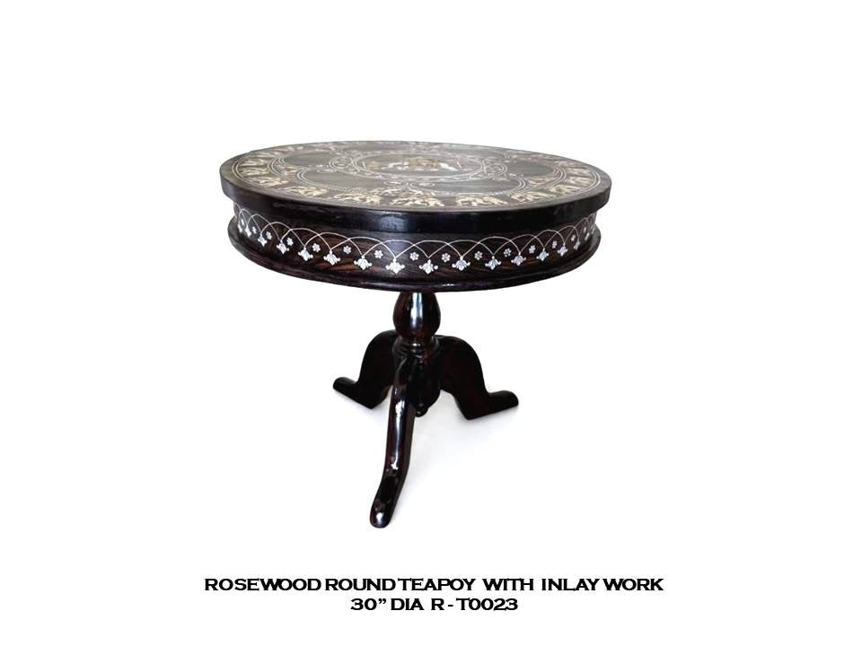 Rosewood Round Teapoy with Inlay Work