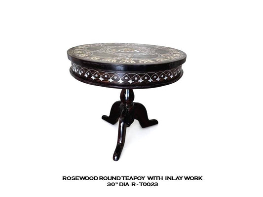 Rosewood Round Teapoy with Inlay Work
