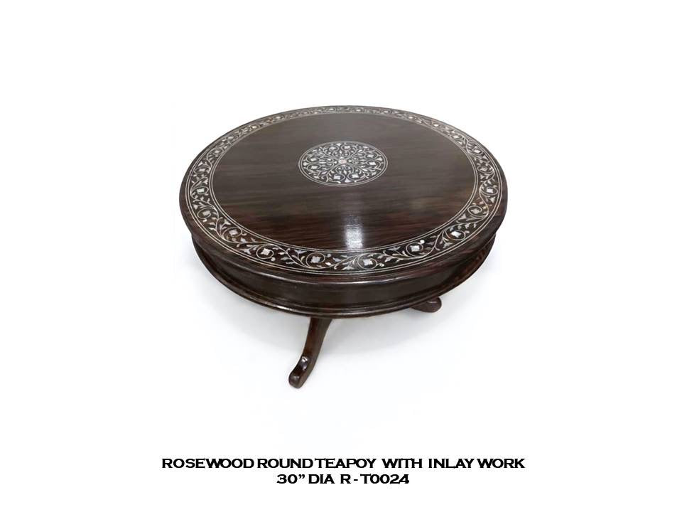 Rosewood Round Teapoy with Inlay Work