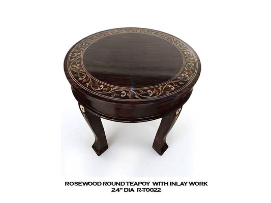 Rosewood Round Teapoy with Inlay Work